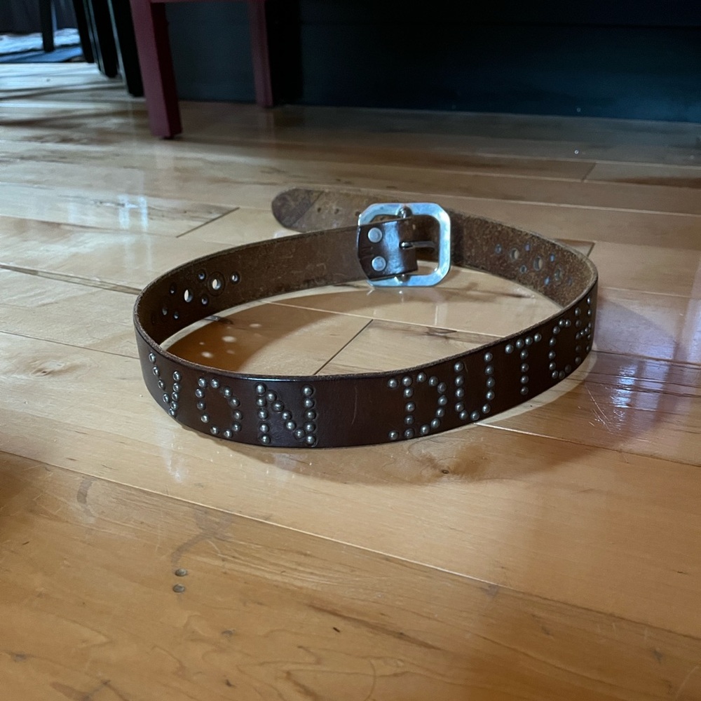 Women’s brown leather Jeff Gallea Von Dutch studded  belt size medium.